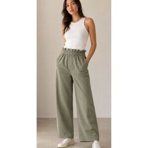 Everlane Organic Cotton Paperbag Waist Straight Leg Pants Sage Green Womens S